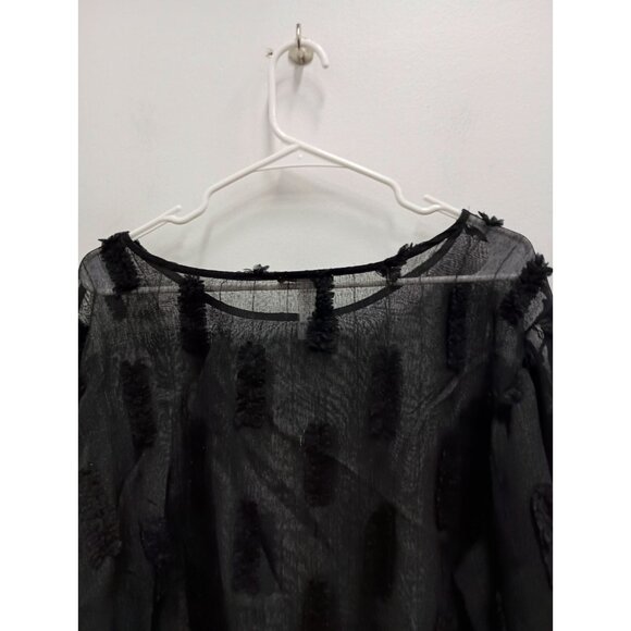 Sans Souci Fairy Whimsygoth Top Womens Large Black Textured Sheer Puff Sleeve - Picture 6 of 7
